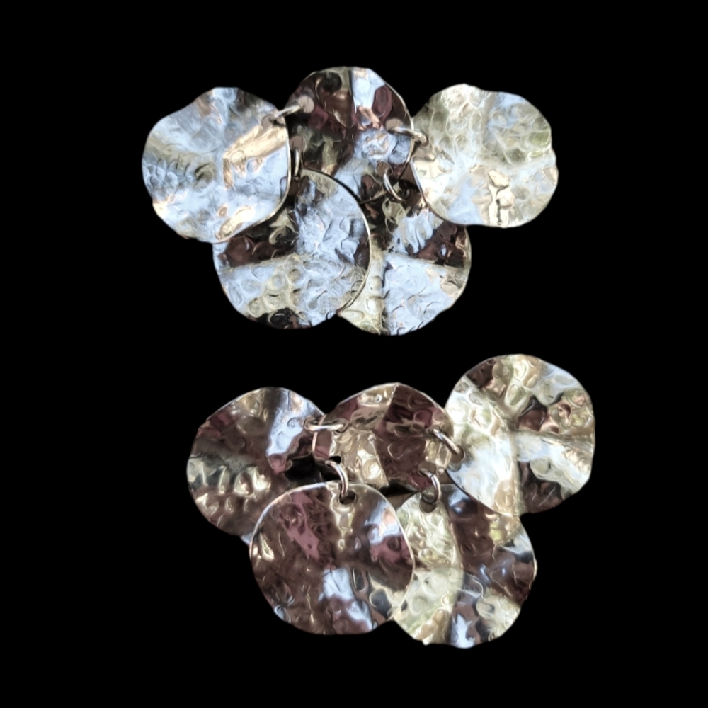 Unmarked Dangling Silver-tone Hammered Chrome Disc Tinkling Earrings